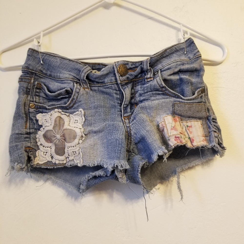 Patched Denim Shorts
